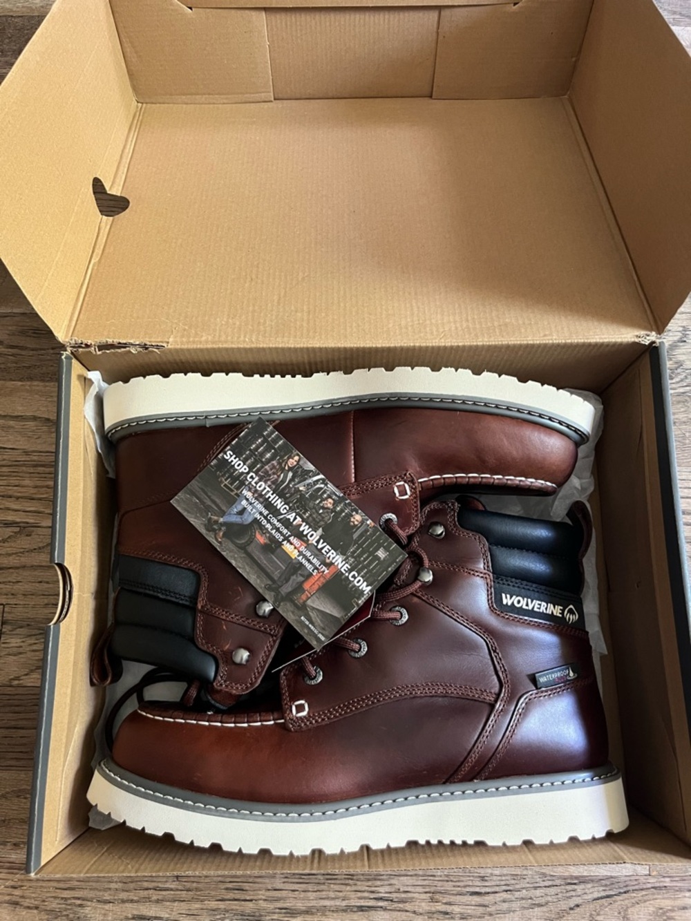 Wolverine Brown Leather Moc Toe Boots with Black Collar